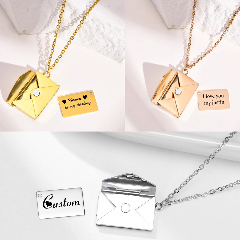 Collier Lettres d'Amour Personnalisable - Gravez la phrase que vous souhaitez sur le pendentif - Acier inoxydable - PROMOTION SPÉCIALE NOËL 50% DE RÉDUCTION + Livraison Gratuite !