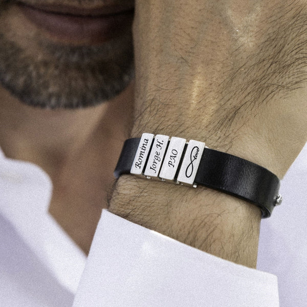 Bracelet Fête des Pères Personnalisé - Cuir et Acier Inoxydable - Gravure Laser