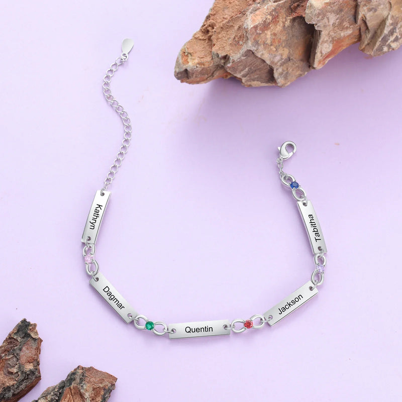 Bracelet personnalisé famille unie - En argent s925 - Prénoms gravés au laser