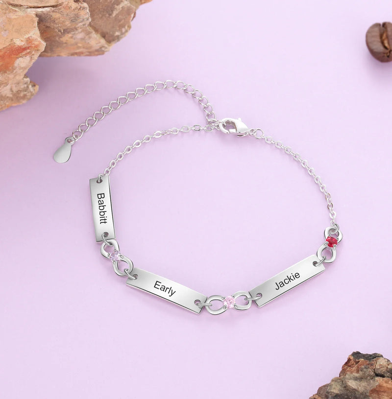 Bracelet personnalisé famille unie - En argent s925 - Prénoms gravés au laser