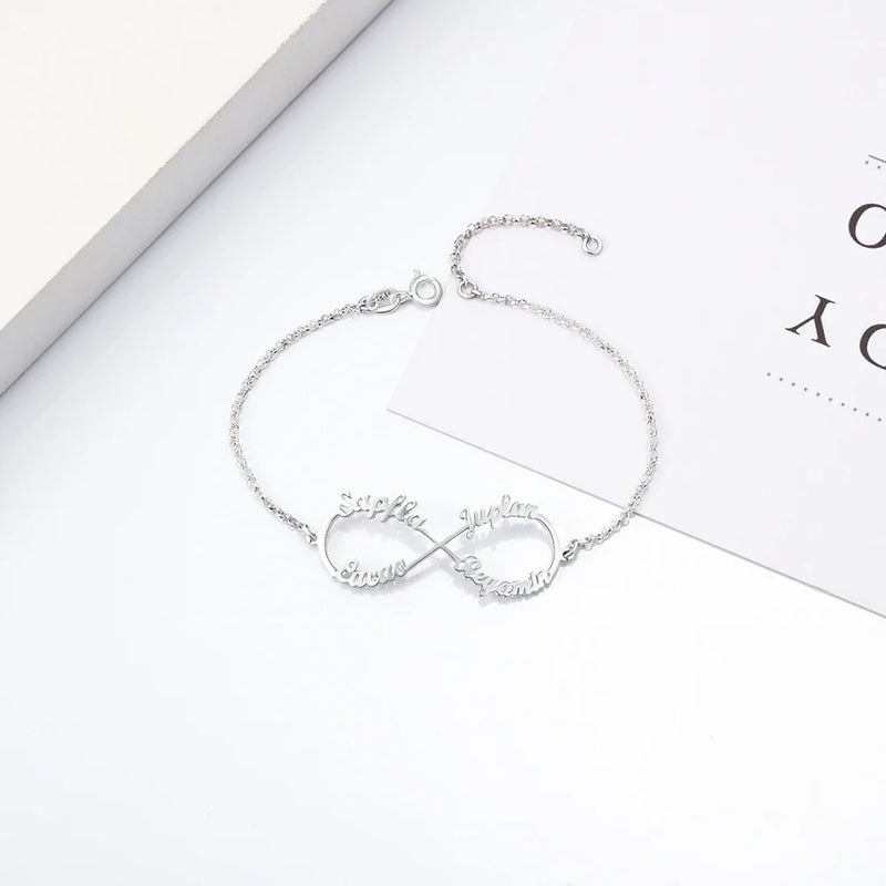 Bracelet amour infini personnalisable - En argent s925 - Prénoms gravés