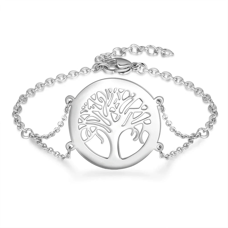 Bracelet Arbre de Vie Personnalisable - Acier Inoxydable - Prénoms Gravés au Laser